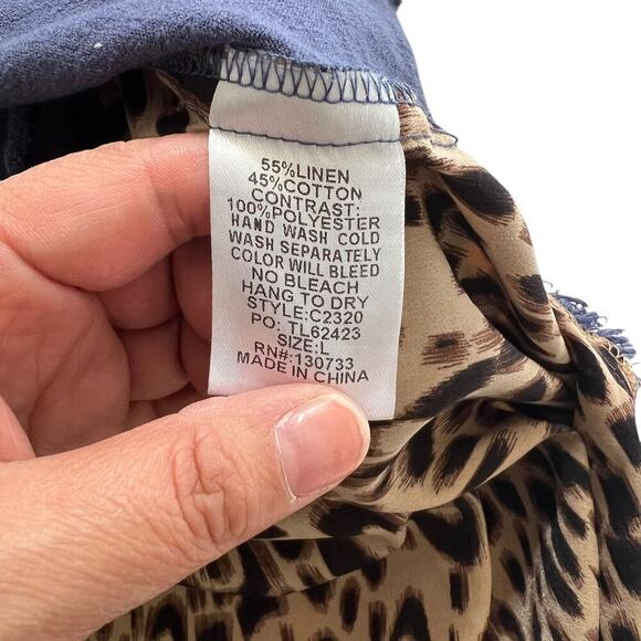 Umgee USA High Low Linen Blend Animal Print Dress Blue Size Large - Picture 6 of 8